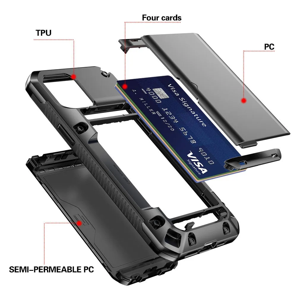 Armor Slide Card Case For iPhone 13 12 Mini 11 12 Pro Max XS Max XR Card Slot Holder Cover For iPhone 8 7 6S Plus SE 2020 Cases|Phone Case & Covers|