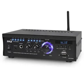 Audio Speaker Power Amplifier System - 2X120 Watt Digital Amp W/ Headphone Jack, Mp3/Usb/Sd/Mmc Card Reader/Fm Radio/Bluetooth Receiver W/Aux, Cd Inputs & Blue Led Display
