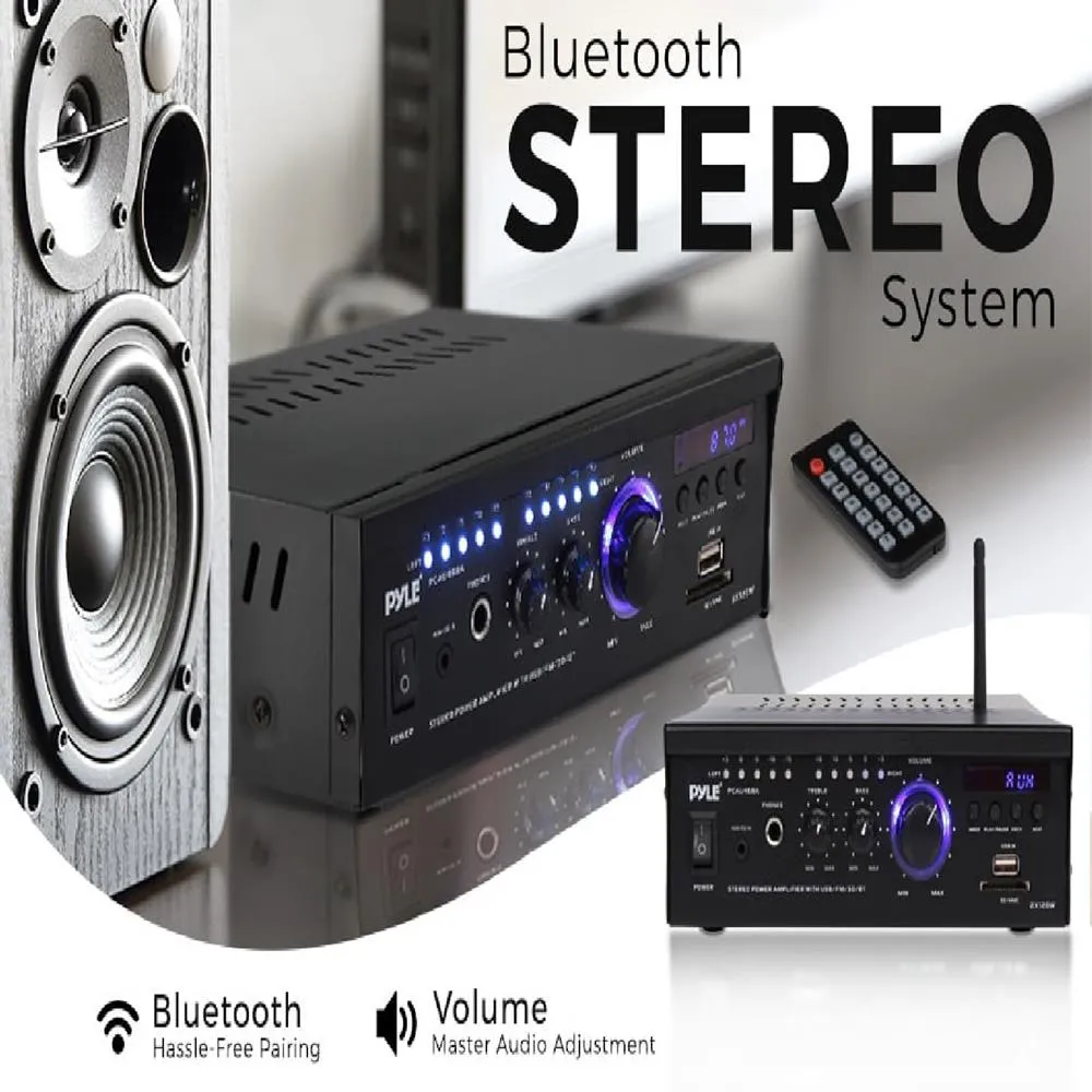 Audio Speaker Power Amplifier System - 2X120 Watt Digital Amp W/ Headphone Jack, Mp3/Usb/Sd/Mmc Card Reader/Fm Radio/Bluetooth Receiver W/Aux, Cd Inputs & Blue Led Display