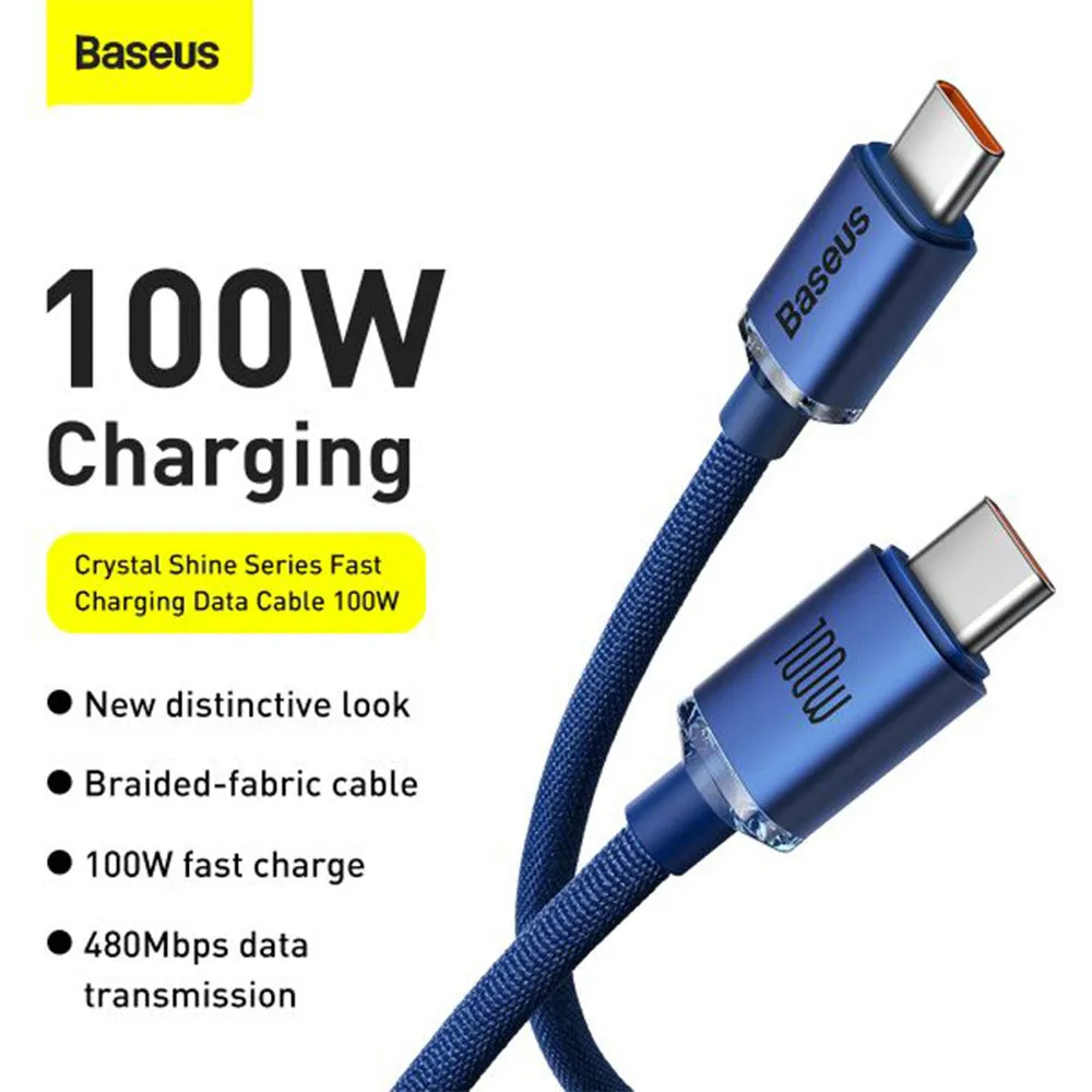 Baseus Crystal Shine Series CAJY000603 Type-C To Type-C Cable 100W Fast Charging 1.2m - Blue