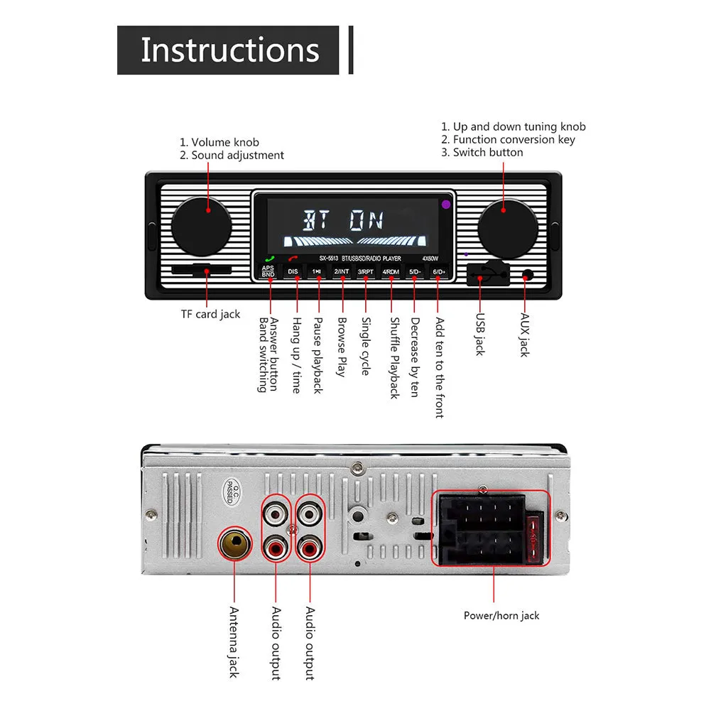 Bluetooth Vintage Car Radio MP3 Player Stereo USB AUX Classic Car