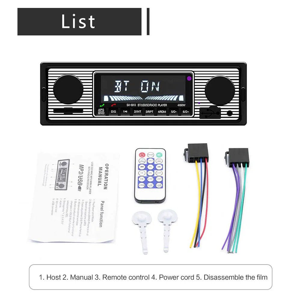 Bluetooth Vintage Car Radio MP3 Player Stereo USB AUX Classic Car