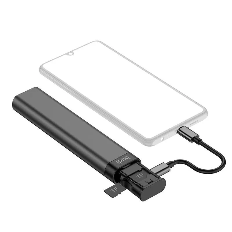 BUDI Multi-function Smart Adapter Card Storage Data Cable USB Box Universal Card Reader for iPhone Samsung Xiaomi Phone Holder