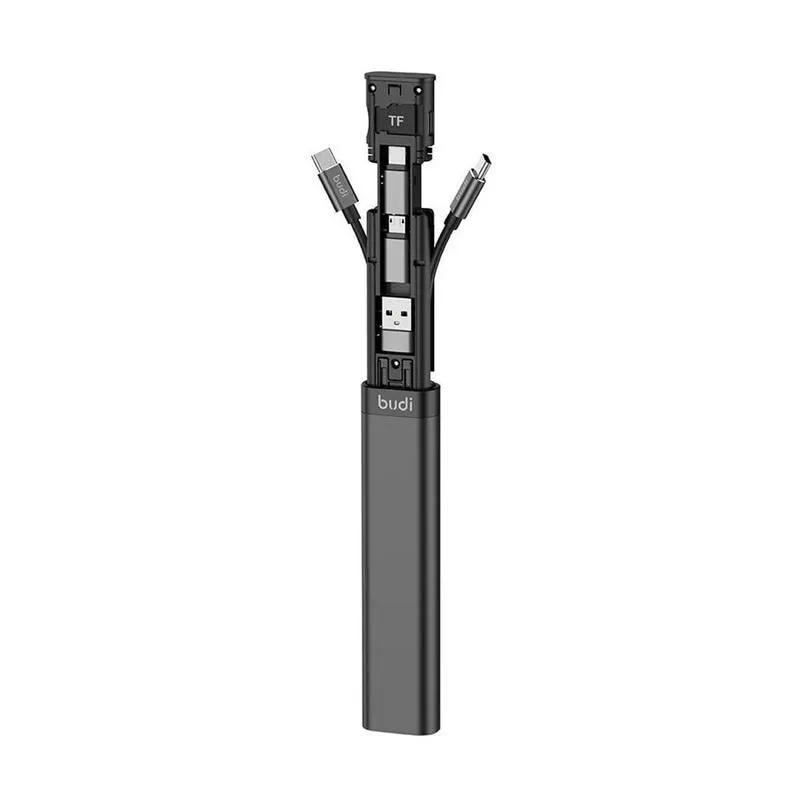 BUDI Multi-function Smart Adapter Card Storage Data Cable USB Box Universal Card Reader for iPhone Samsung Xiaomi Phone Holder