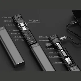 BUDI Multi-function Smart Adapter Card Storage Data Cable USB Box Universal Card Reader for iPhone Samsung Xiaomi Phone Holder