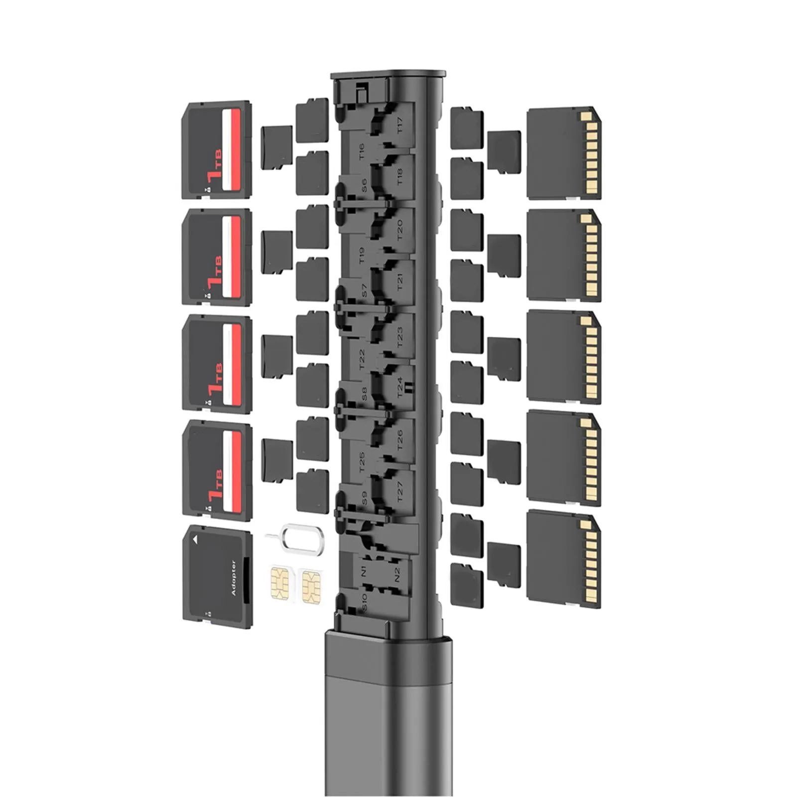 BUDI Multi-function Smart Adapter Card Storage Data Cable USB Box Universal Card Reader for iPhone Samsung Xiaomi Phone Holder