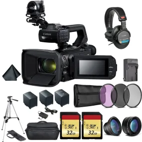 Canon XA50 Professional UHD 4K Camcorder Bundle with 2x Spare Batteries 2x 32GB Memory Cards Carrying Case Sony MDR 7506 Headphones