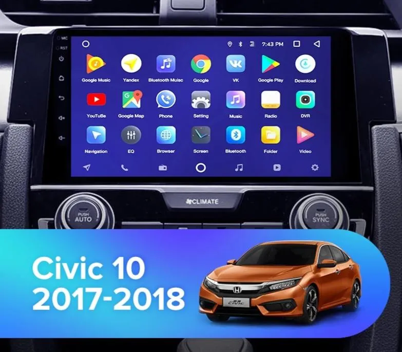 Car Dealz 10.2" Android 10.0 Honda Civic 10 FC FK 2016-2019 w CAM In Dash Plus OEM Fascia