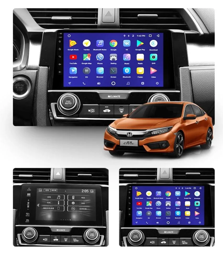 Car Dealz 10.2" Android 10.0 Honda Civic 10 FC FK 2016-2019 w CAM In Dash Plus OEM Fascia