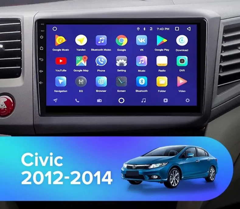 Car Dealz 10.2" Android 10.0 Honda Civic 9 FB FK FD 2011-2015 In Dash Plus OEM Fascia