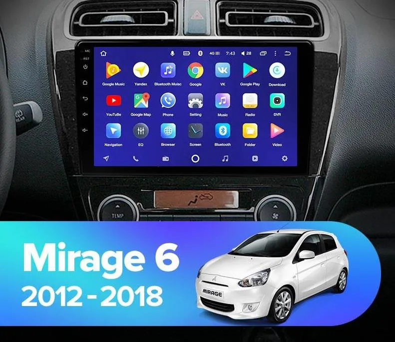 Car Dealz 10.2" Android 10.0 Mitsubishi Mirage 6 2012-2018 In Dash Plus OEM Fascia