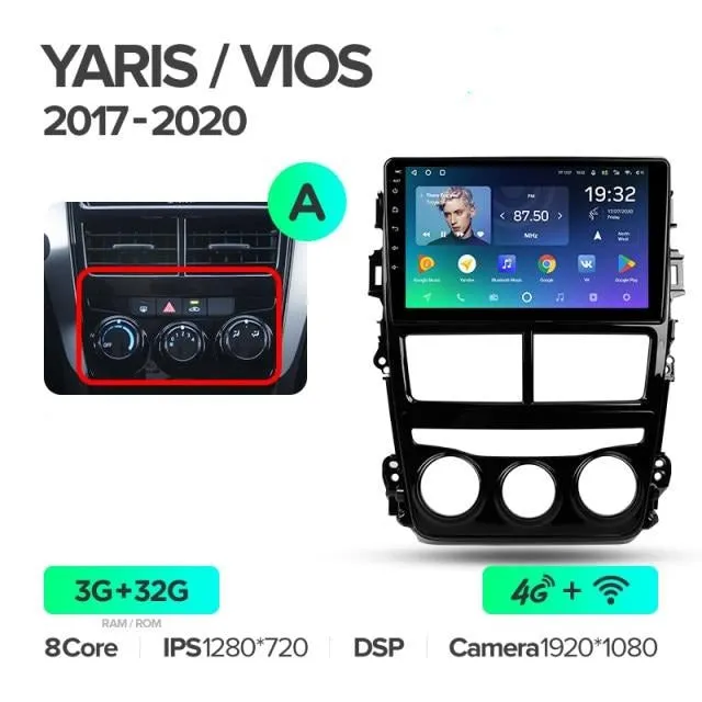 Car Dealz Premium Advanced 4G Data Model 10.2" Android 12.0 For Toyota Yaris Vios 2017 - 2020 In Dash Plus OEM Fascia
