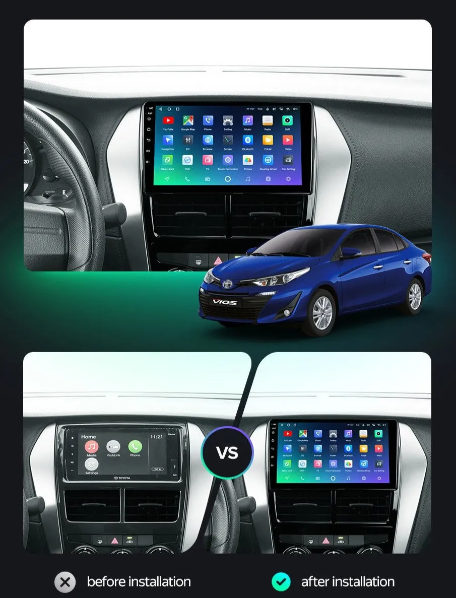 Car Dealz Premium Advanced 4G Data Model 10.2" Android 12.0 For Toyota Yaris Vios 2017 - 2020 In Dash Plus OEM Fascia