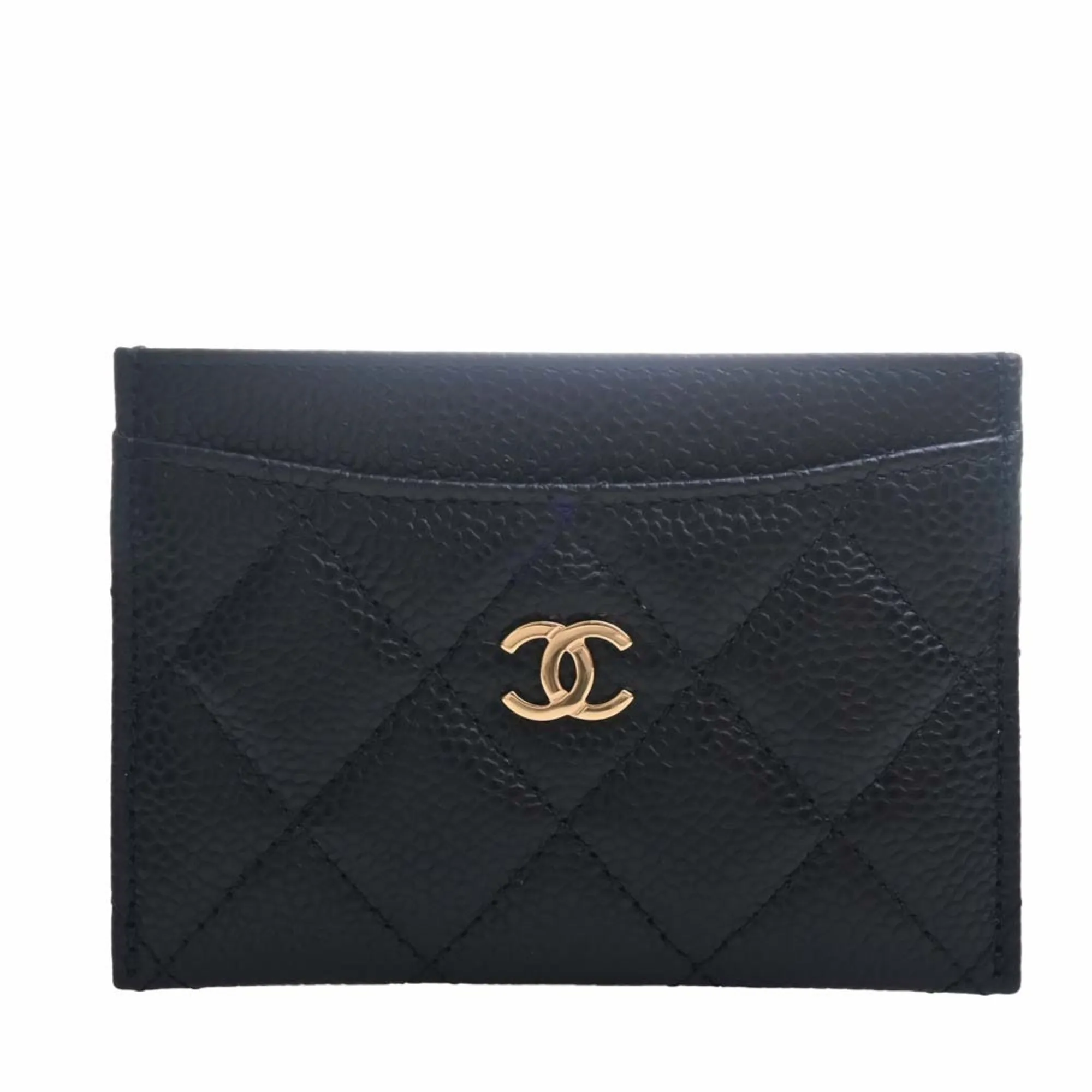 CHANEL Caviar Skin Matelasse Coco Mark Card Case Black Ladies