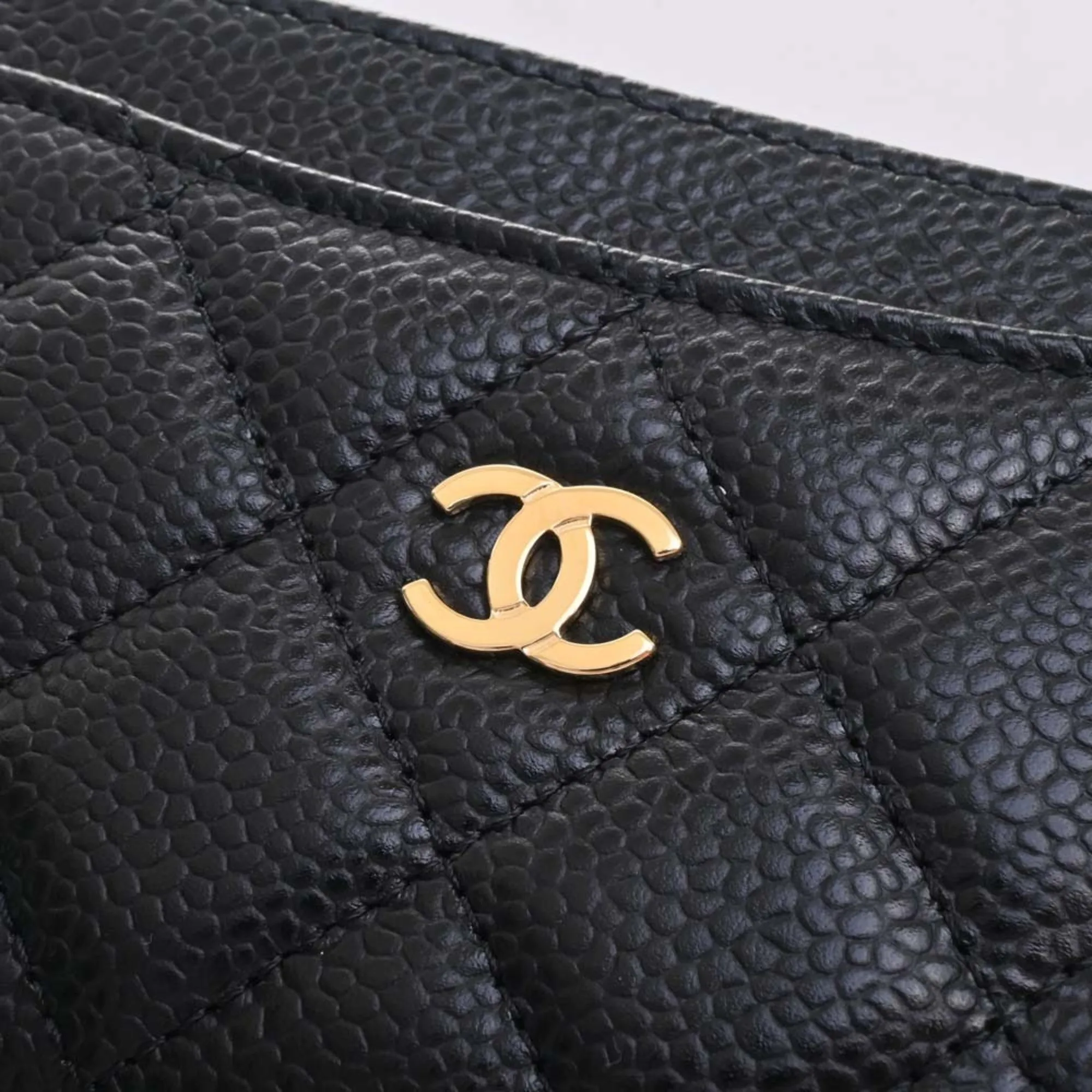 CHANEL Caviar Skin Matelasse Coco Mark Card Case Black Ladies