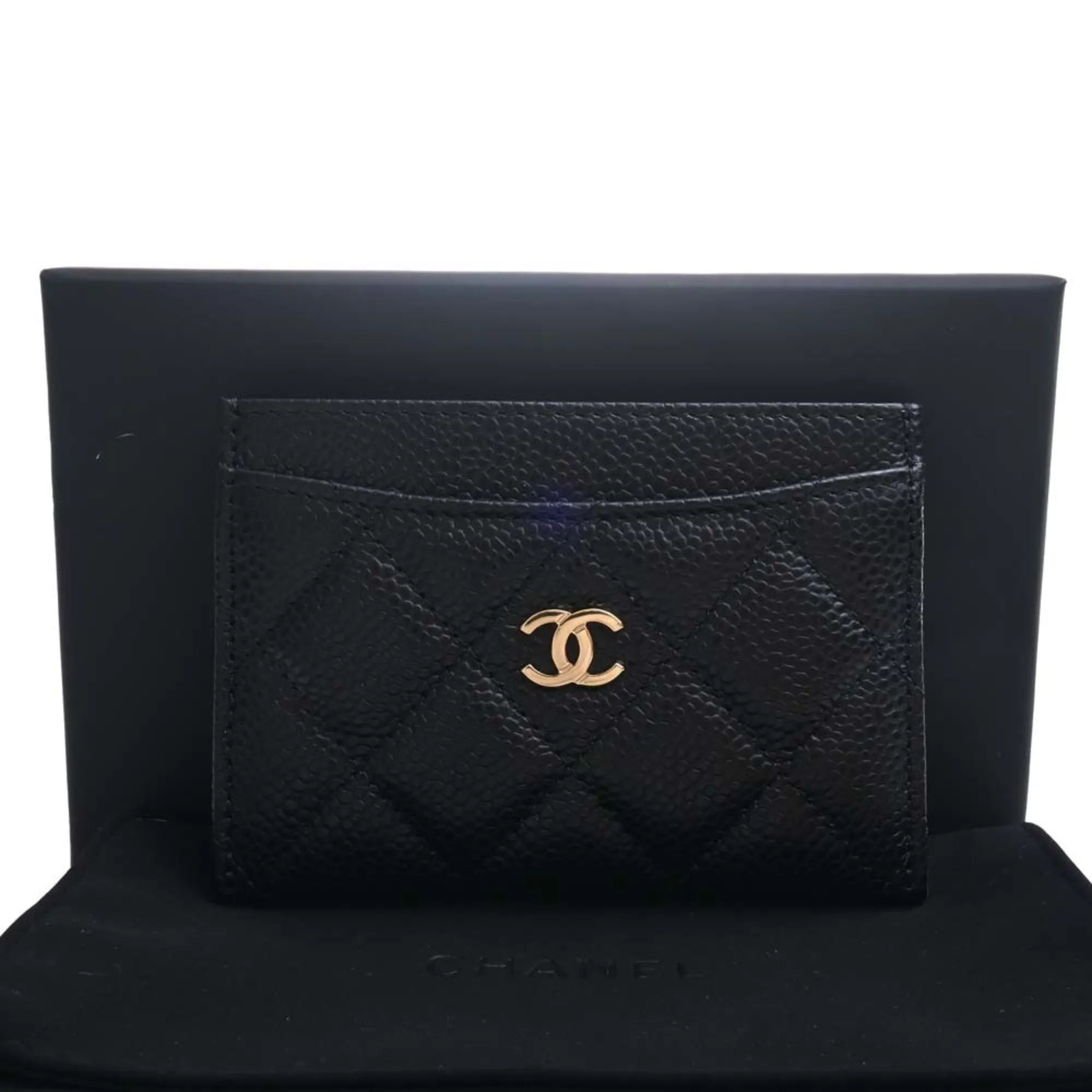 CHANEL Caviar Skin Matelasse Coco Mark Card Case Black Ladies