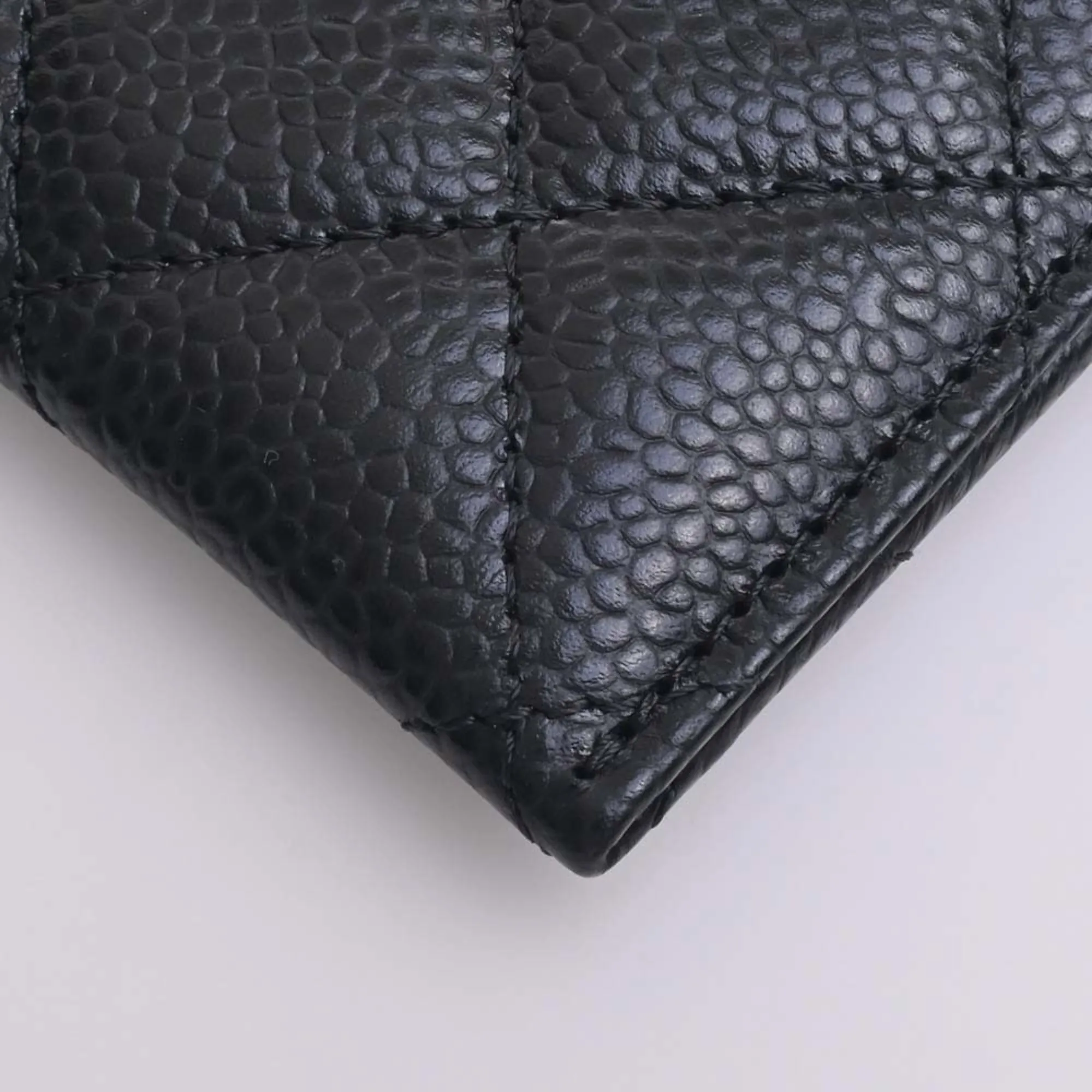 CHANEL Caviar Skin Matelasse Coco Mark Card Case Black Ladies