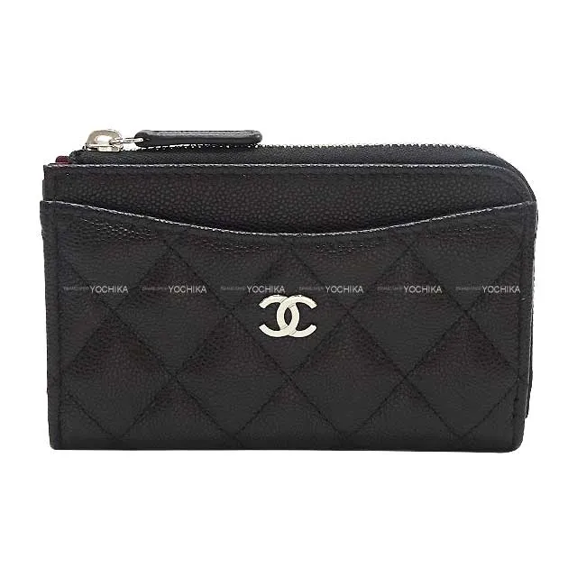 CHANEL change purse Timeless Classic Fragment Coin Card Case Matelasse Coco mark Noir (Black)/Bordeaux Graind Calf(Caviarskin) Champagne Gold HW AP3179[EXCELLENT][Authentic]