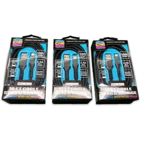 Charging Cable Carbon Fiber USB to Lightning 10FT 2.4 Amp - 3 Pieces Per Pack 24566