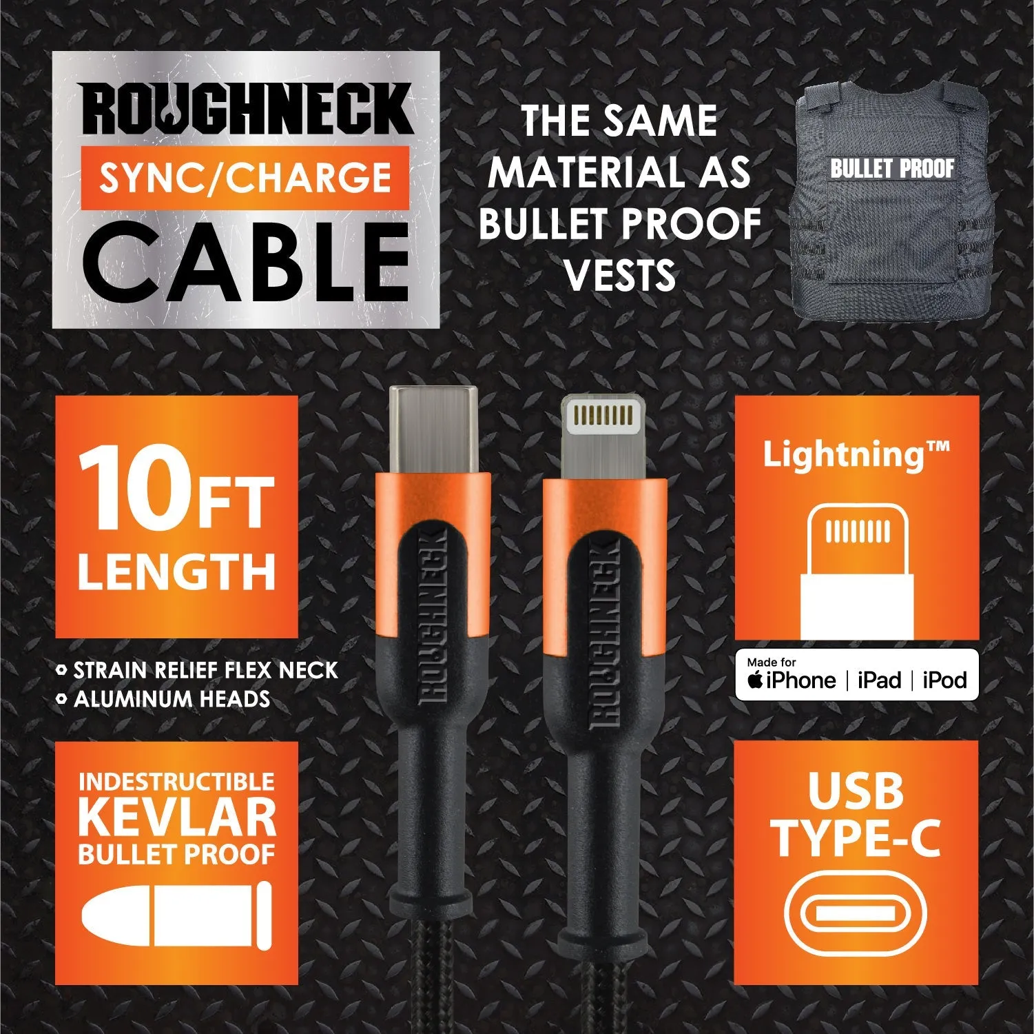 Charging Cable Roughneck Cloth Assortment 10FT 2.4 Amp - 6 Pieces Per Retail Ready Display 88460