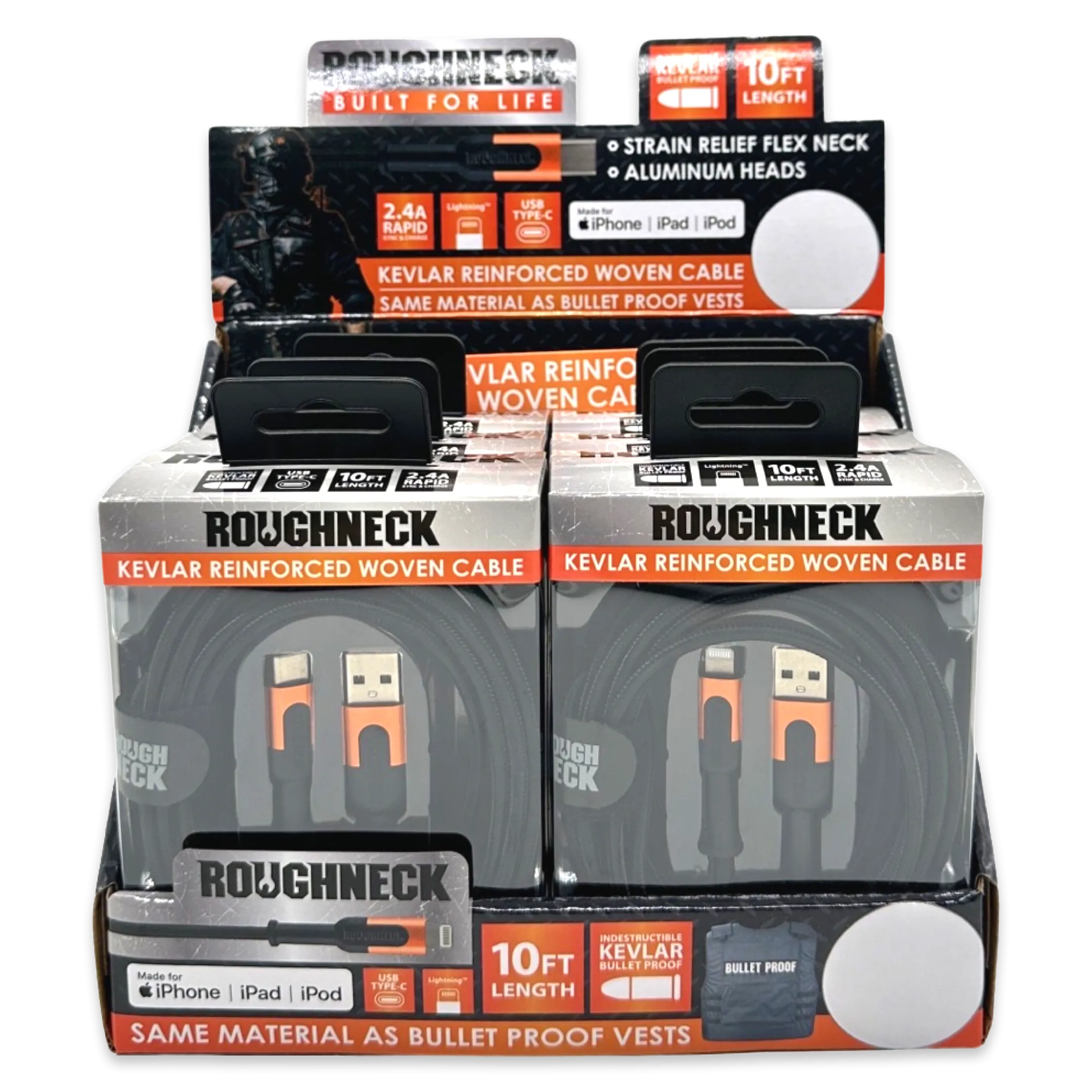 Charging Cable Roughneck Cloth Assortment 10FT 2.4 Amp - 6 Pieces Per Retail Ready Display 88460