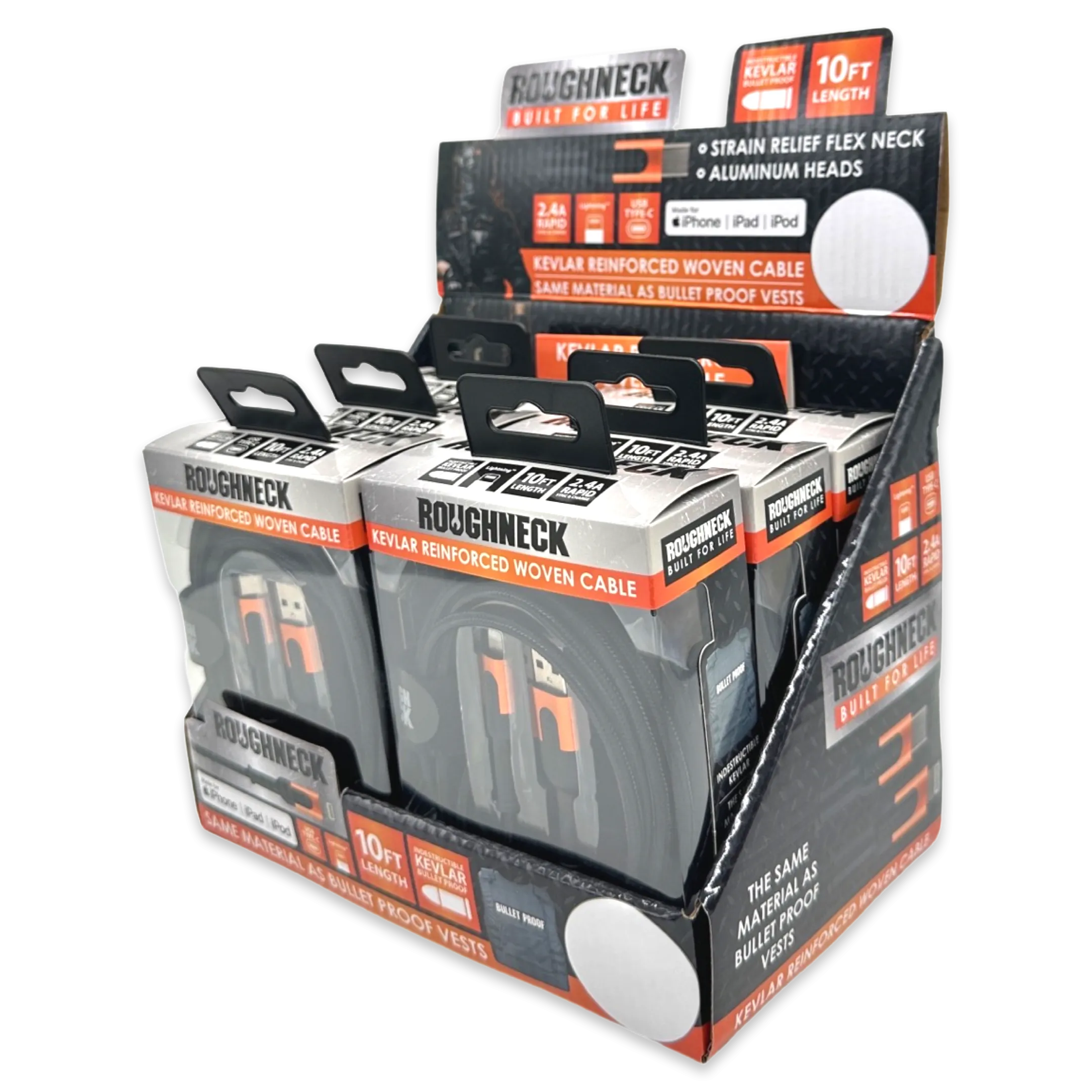Charging Cable Roughneck Cloth Assortment 10FT 2.4 Amp - 6 Pieces Per Retail Ready Display 88460