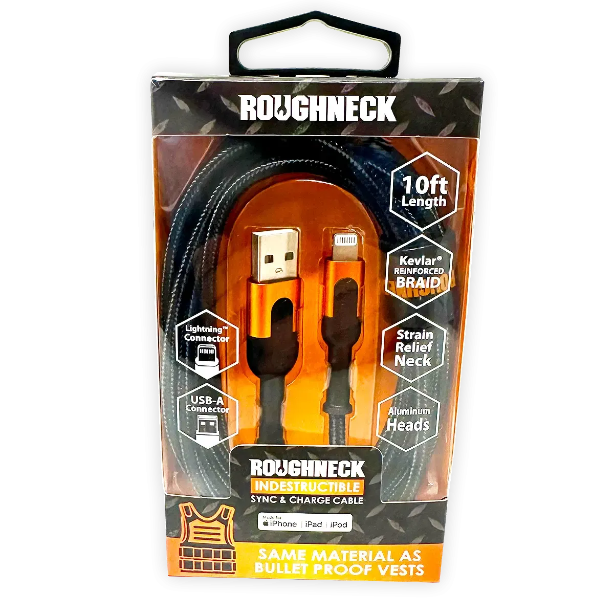 Charging Cable Roughneck USB to Lightning 10FT 2.4 Amp - 3 Pieces Per Pack 24567