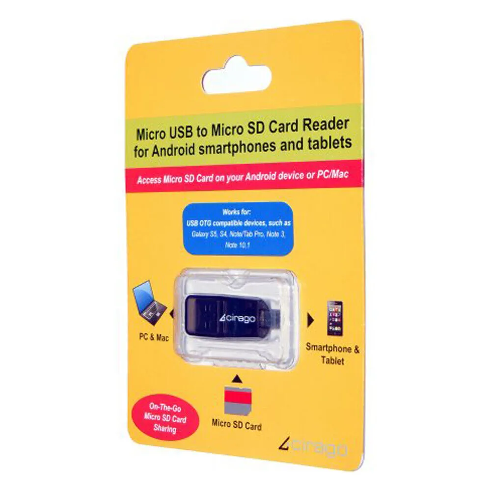Cirago Memory Card Reader Micro USB to Micro SD For All Android Phone Tablet PC