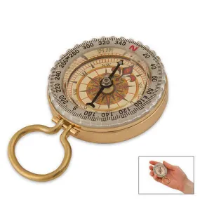 Classic Hand Antique Old Style Brass Ship Rose Pocket Keychain Compass Steampunk