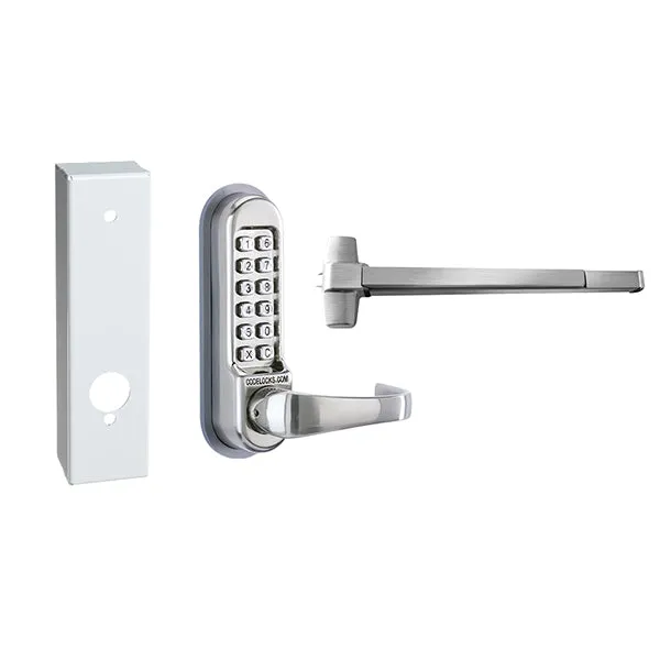 CodeLocks - CL500 Gate Box Kit - Mechanical Lock - Exit Trim with Panic Rim Exit Device Gate Box Kit - Optional Rim Size -  Heavy Duty - Panic Access Kit - Stainless Steel