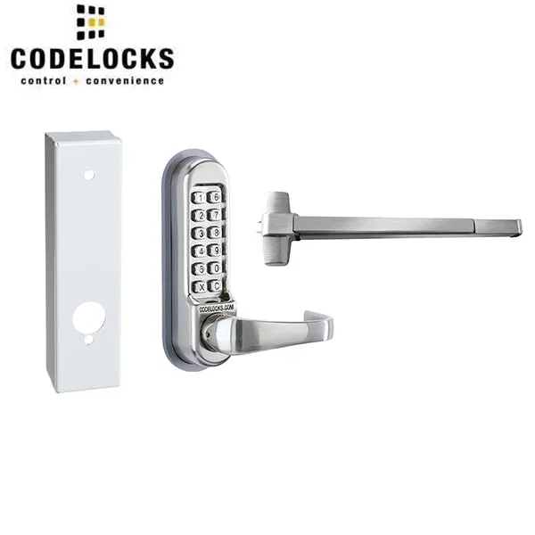 CodeLocks - CL500 Gate Box Kit - Mechanical Lock - Exit Trim with Panic Rim Exit Device Gate Box Kit - Optional Rim Size -  Heavy Duty - Panic Access Kit - Stainless Steel