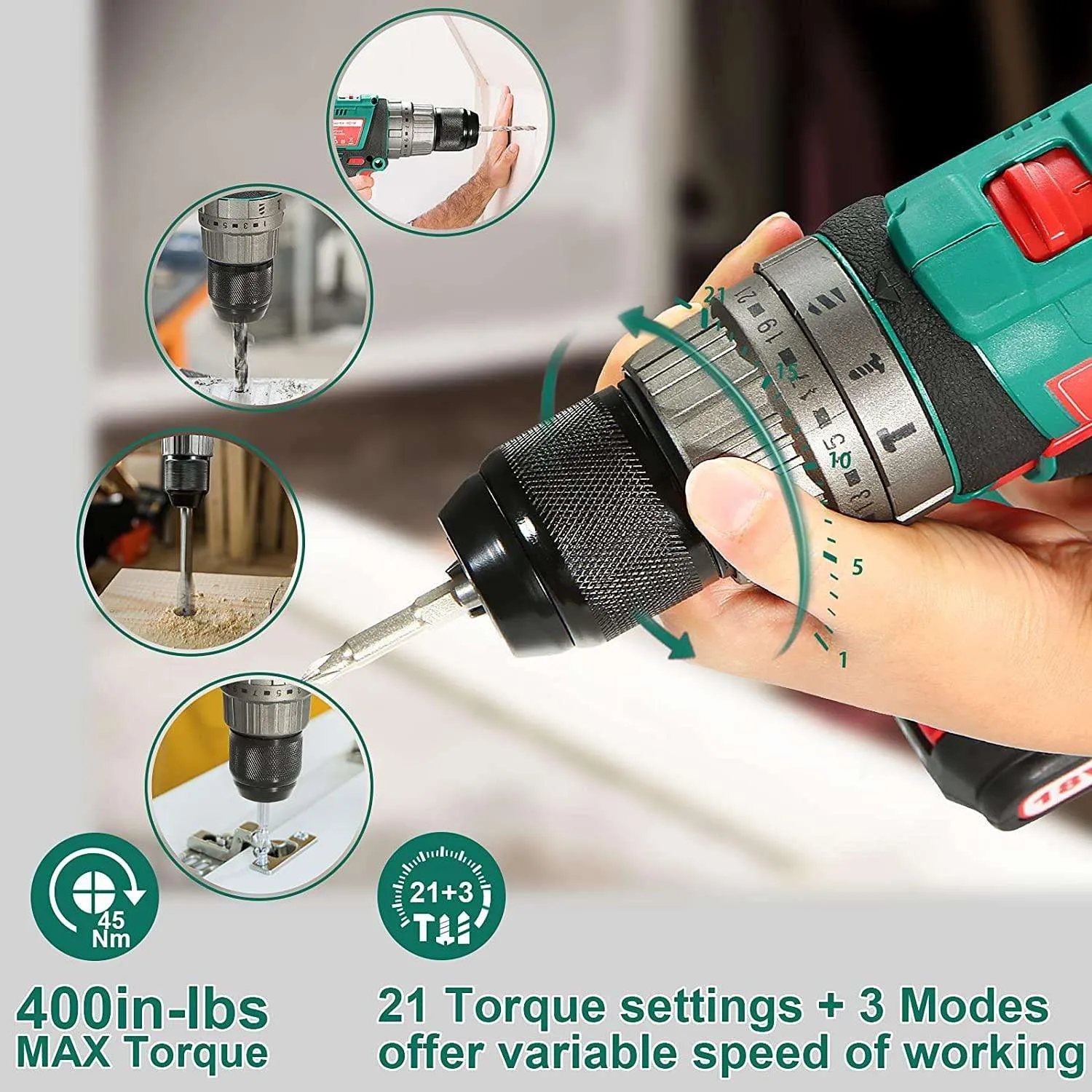Cordless Hammer Drill Driver 20V with 1*2.0Ah Battery