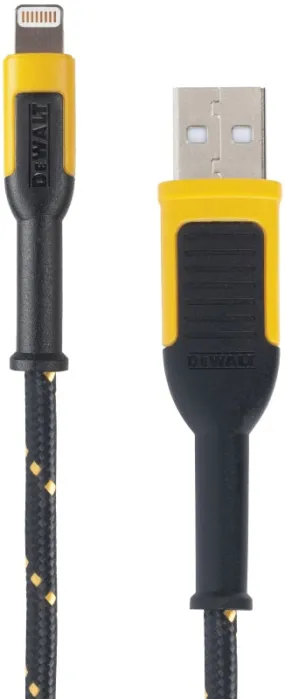 DeWALT 131 1359 DW2 Charger Cable, iOS, USB, Kevlar Fiber Sheath, Black/Yellow Sheath, 4 ft L :EA: QUANTITY: 1