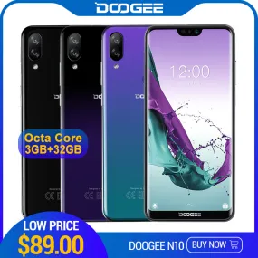 DOOGEE N10 cep Telefonu Octa-çekirdek 3GB RAM 32GB ROM 5.84 inç FHD   19:9 Ekran 16.0MP ön Kamera 3360mAh Android 8.1 4G LTE 2019