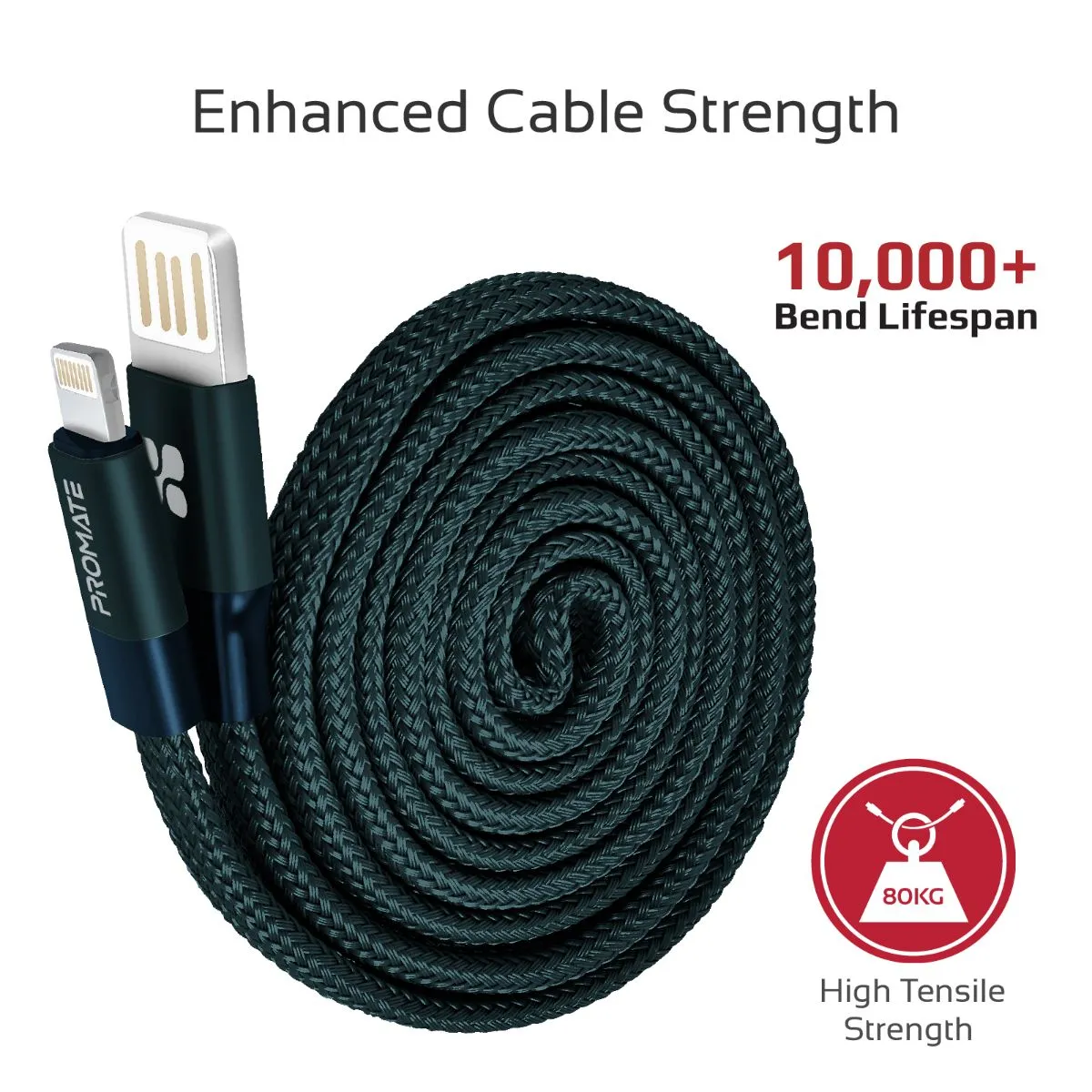 Durable Aluminium Alloy Auto-Rolling Reversible USB-A to Lighting Cable with 2A Fast Charging