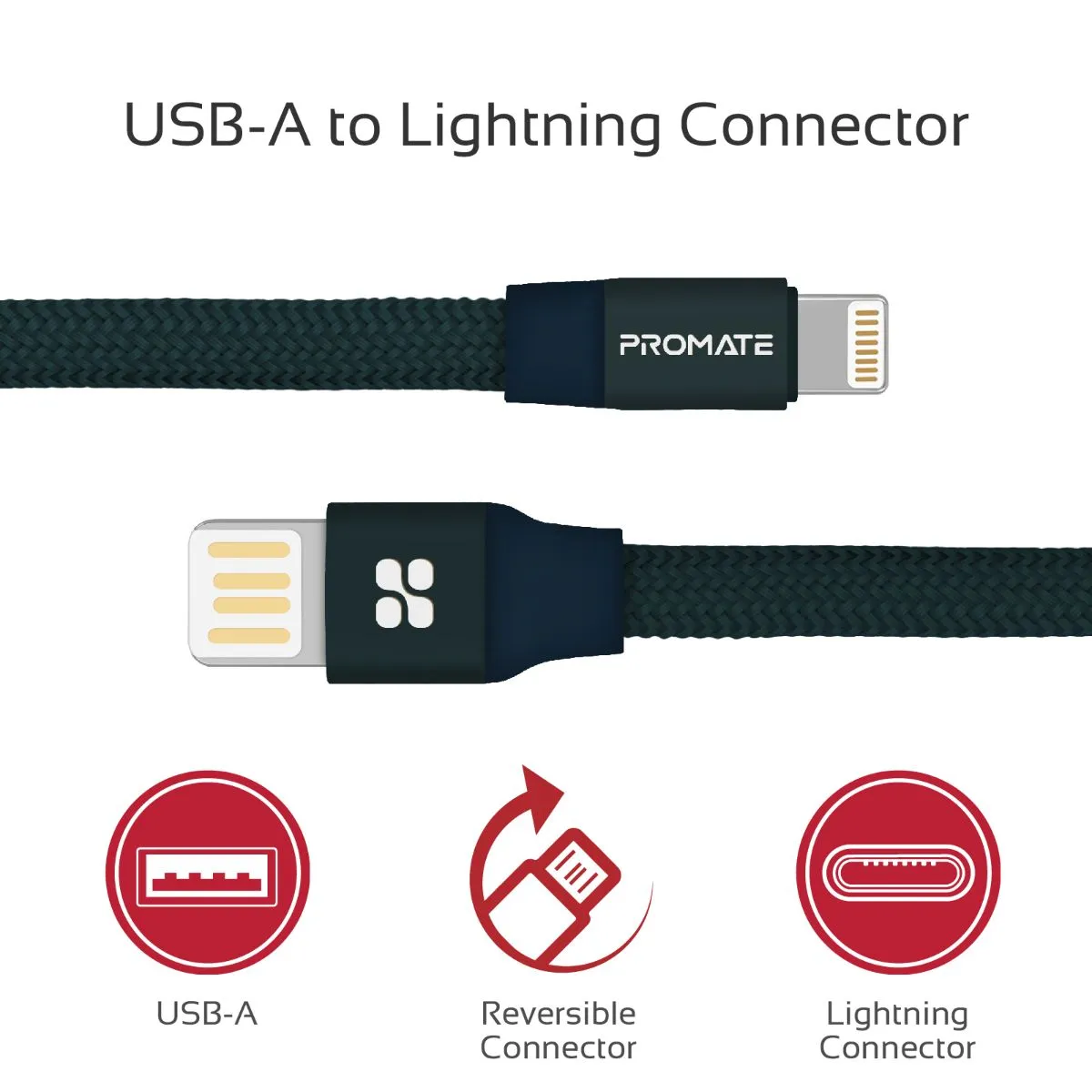 Durable Aluminium Alloy Auto-Rolling Reversible USB-A to Lighting Cable with 2A Fast Charging