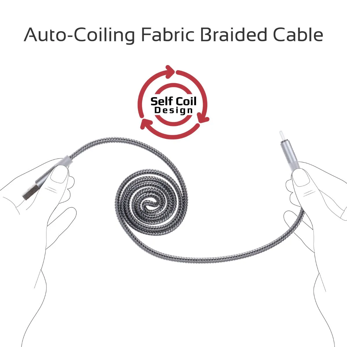 Durable Aluminium Alloy Auto-Rolling Reversible USB-A to Lighting Cable with 2A Fast Charging