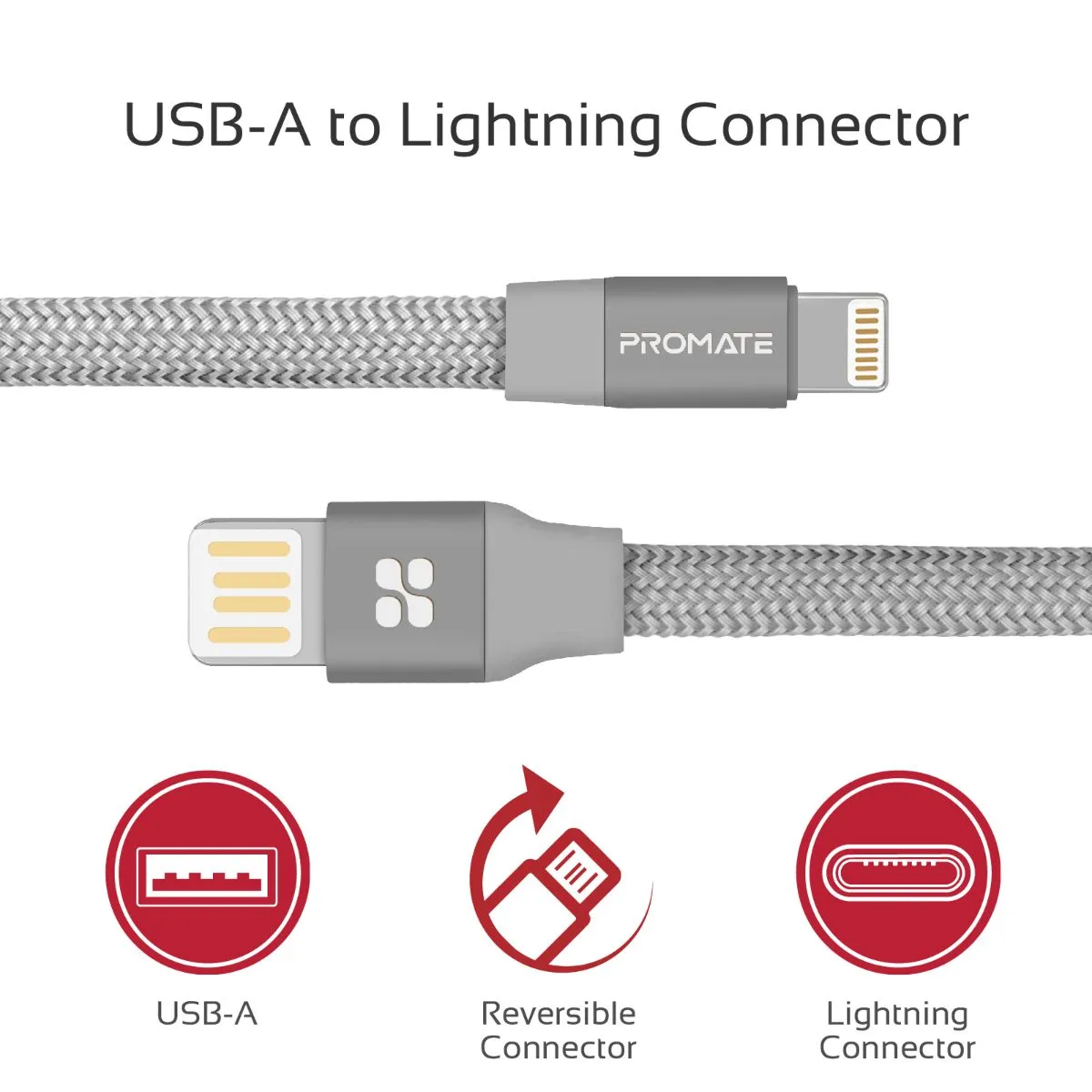 Durable Aluminium Alloy Auto-Rolling Reversible USB-A to Lighting Cable with 2A Fast Charging