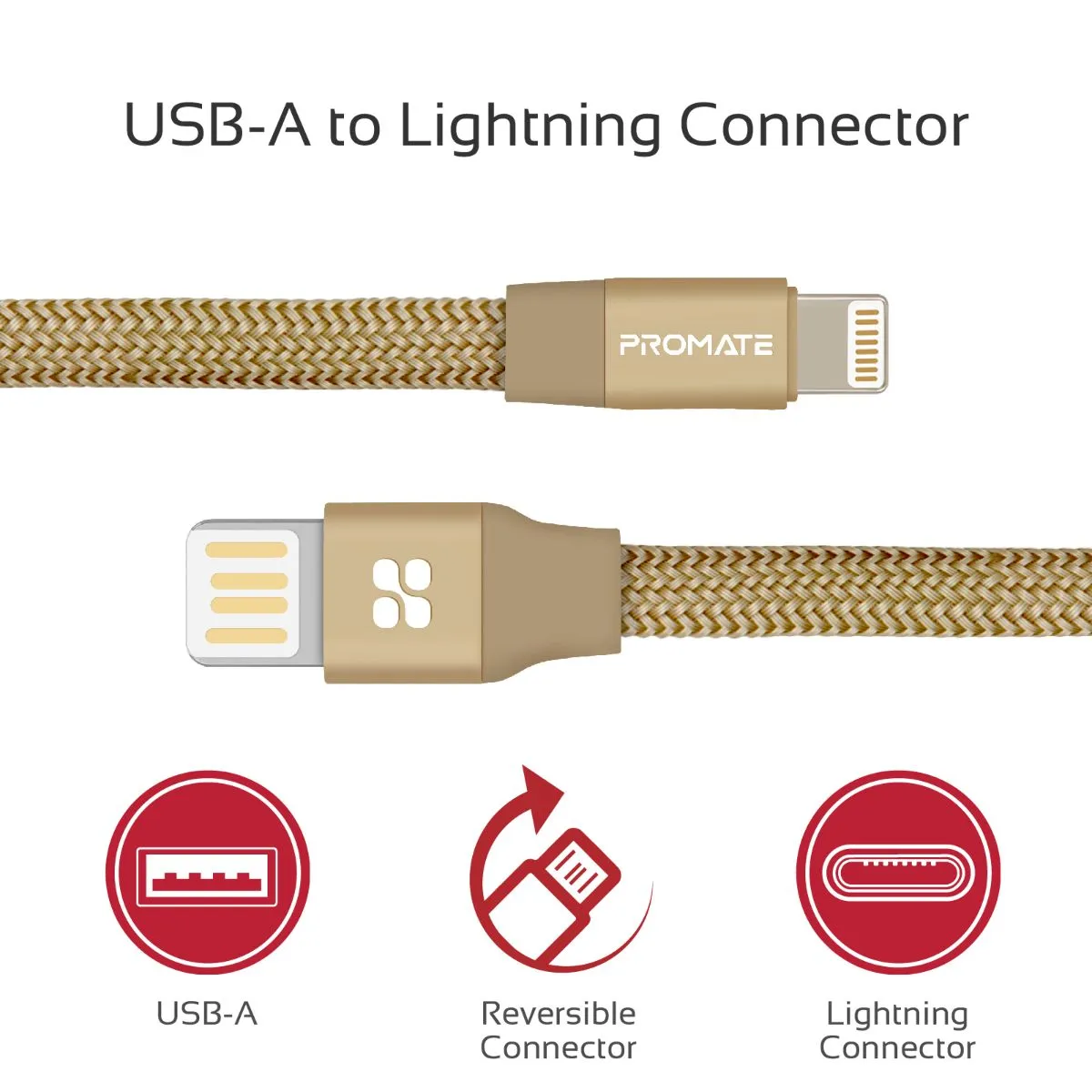 Durable Aluminium Alloy Auto-Rolling Reversible USB-A to Lighting Cable with 2A Fast Charging