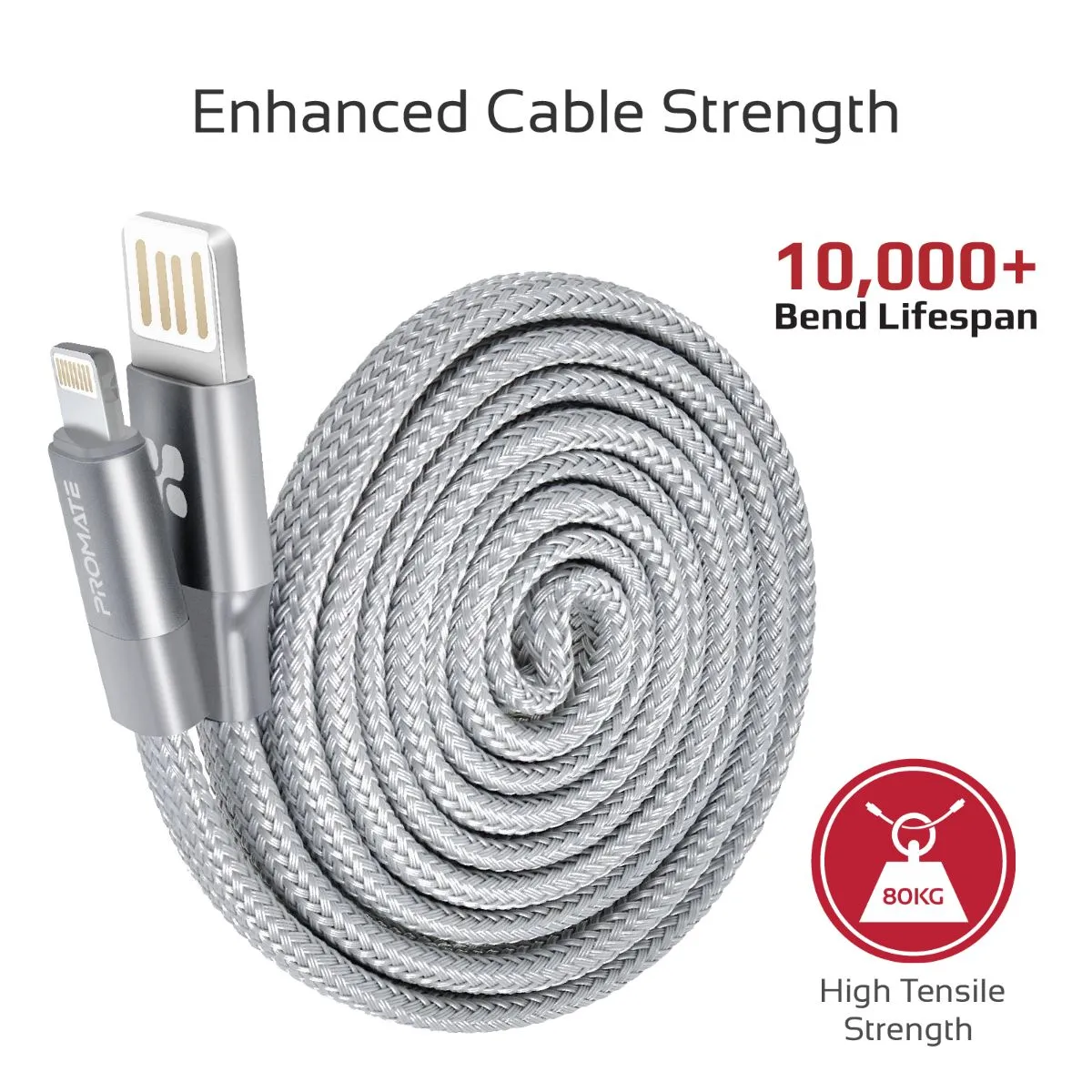 Durable Aluminium Alloy Auto-Rolling Reversible USB-A to Lighting Cable with 2A Fast Charging