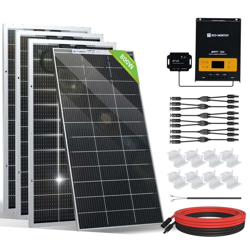 Eco-Worthy 780W 12V (4x Bifacial 195W) Complete MPPT Off Grid Solar Kit
