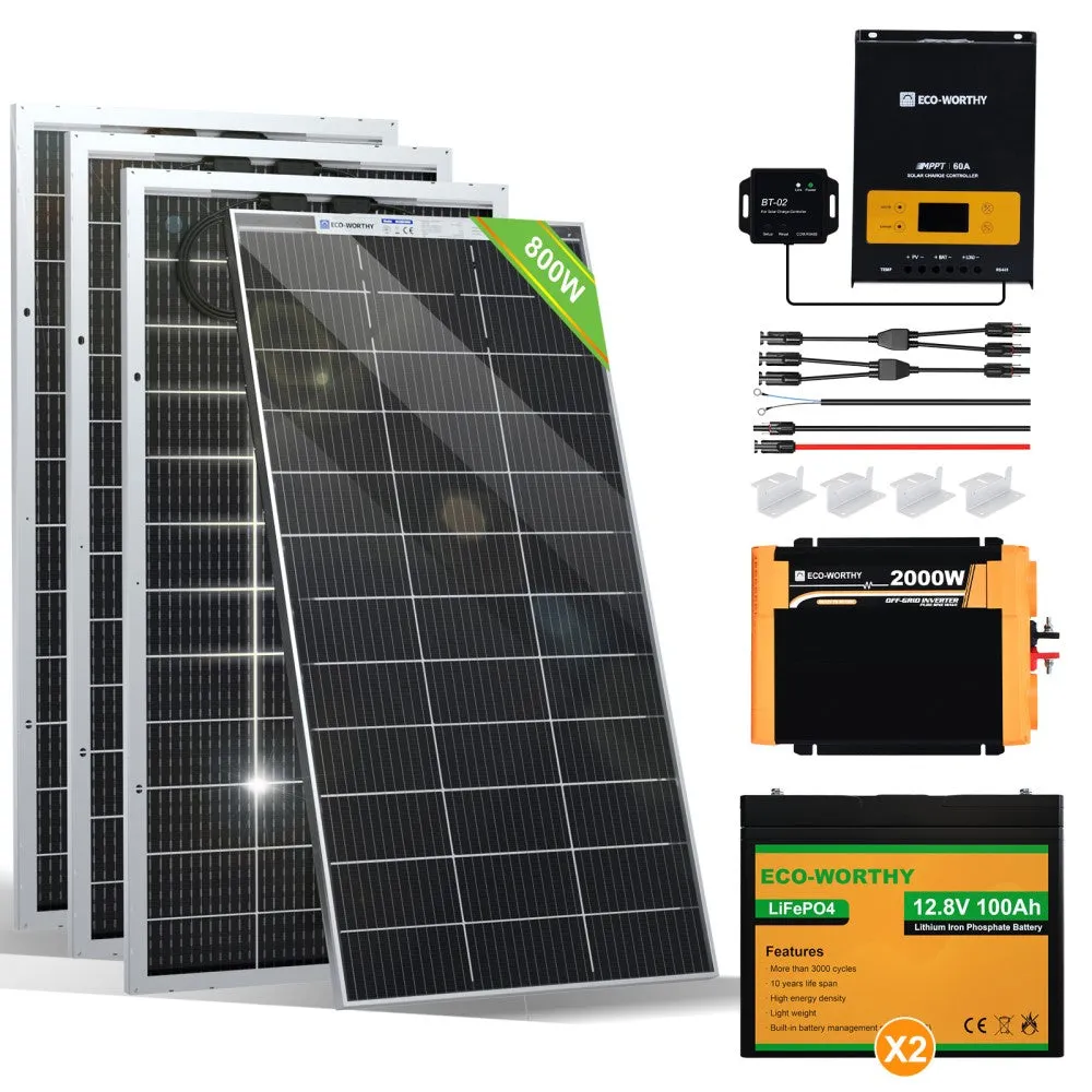 Eco-Worthy 780W 12V (4x Bifacial 195W) Complete MPPT Off Grid Solar Kit
