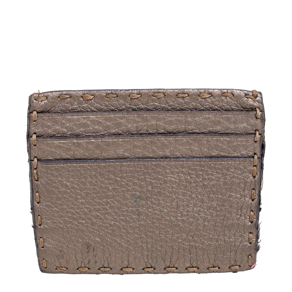 Fendi Grey Selleria Leather Card Holder..