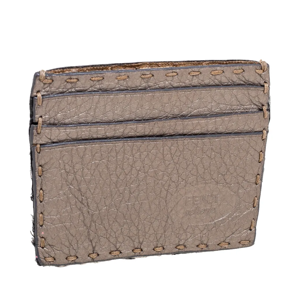 Fendi Grey Selleria Leather Card Holder..