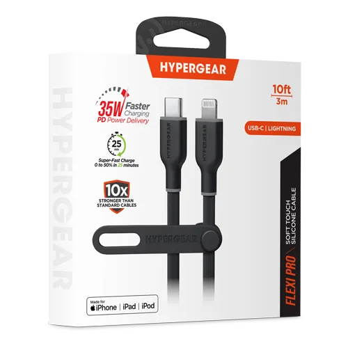Flexi Pro USB-C to Lightning Soft-Touch Silicone Fast Charge Cable | 10ft | Black