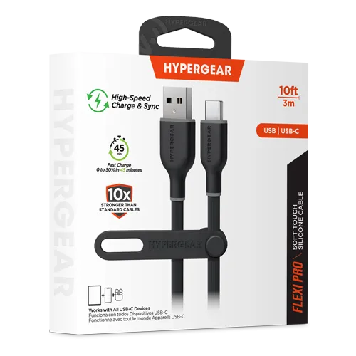 Flexi Pro USB to USB-C Soft-Touch Silicone Charge & Sync Cable | 10ft | Black
