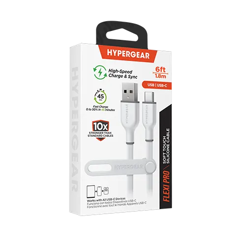 Flexi Pro USB to USB-C Soft-Touch Silicone Charge & Sync Cable | 6ft | White