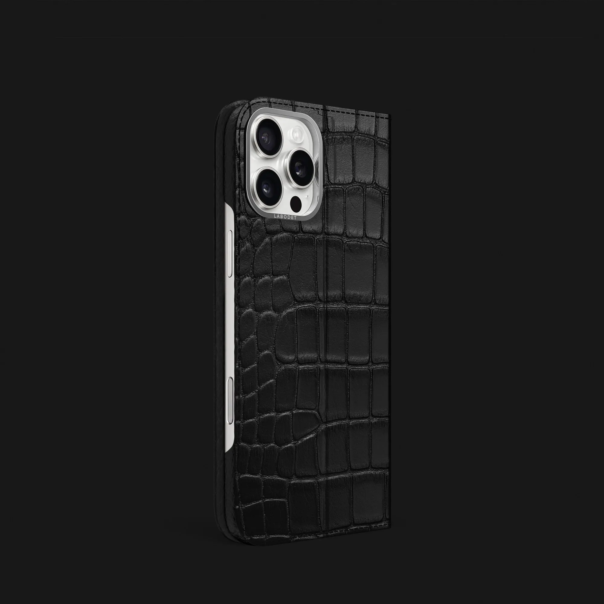 Folio Stand Case Edition Black For iPhone 16 Pro In Alligator