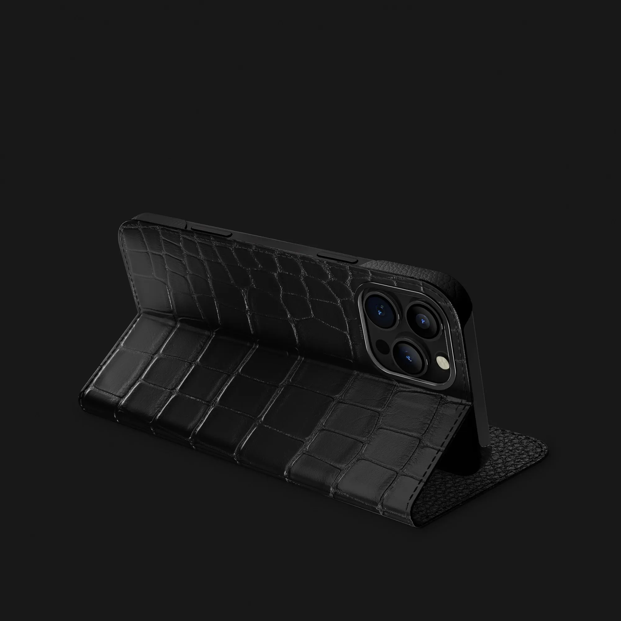 Folio Stand Case Edition Black For iPhone 16 Pro In Alligator