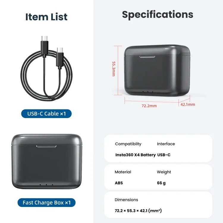 For Insta360 X4 AMagisn Battery Fast Charge Charging Box Sports Camera Accessories